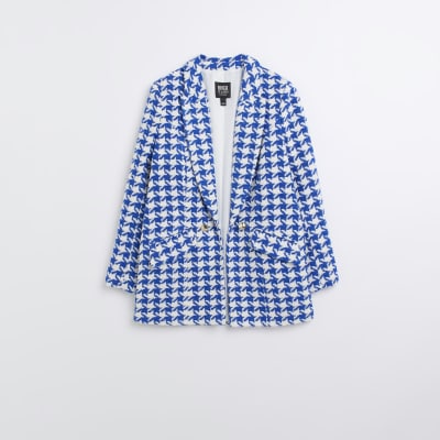 Blue dogtooth boucle blazer River Island