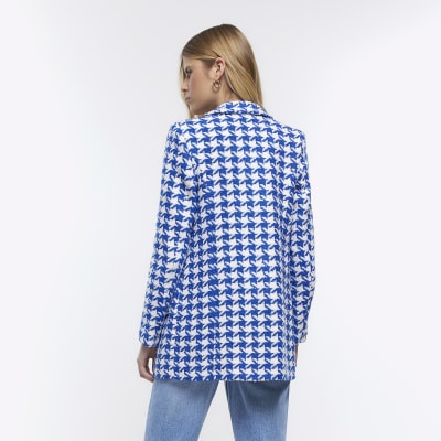 Blue dogtooth boucle blazer River Island