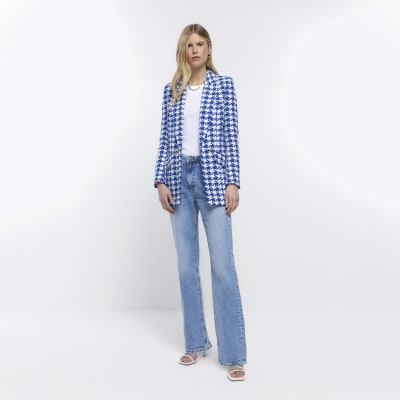 Blue dogtooth boucle blazer River Island