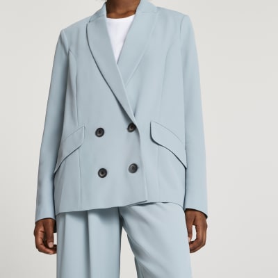 river island blue double breasted coat