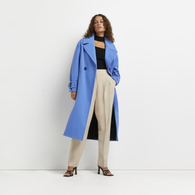 river island blue double breasted coat