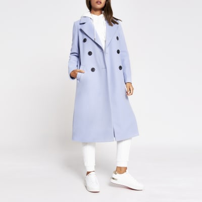 Blue double breasted coat | River Island