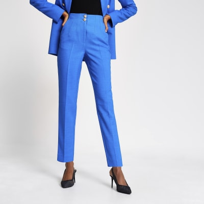 Blue double button cigarette trousers | River Island