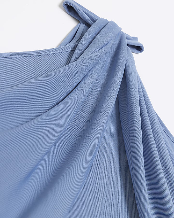 Blue drape halter neck top