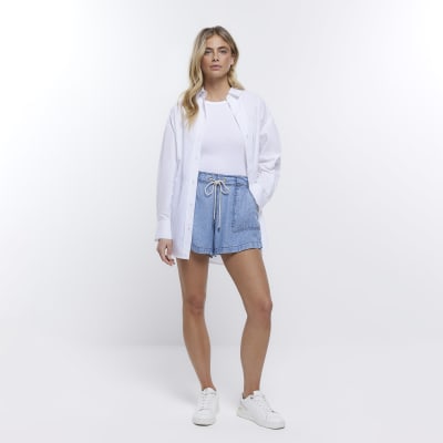 Blue drawstring shorts River Island