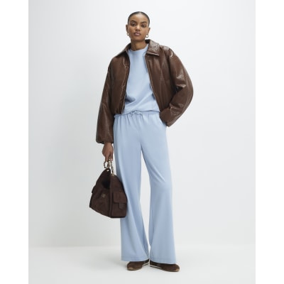 Blue Drawstring Wide Leg Joggers