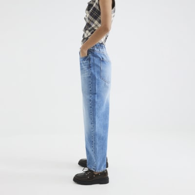 Blue Elasticated Barrel Leg Jeans