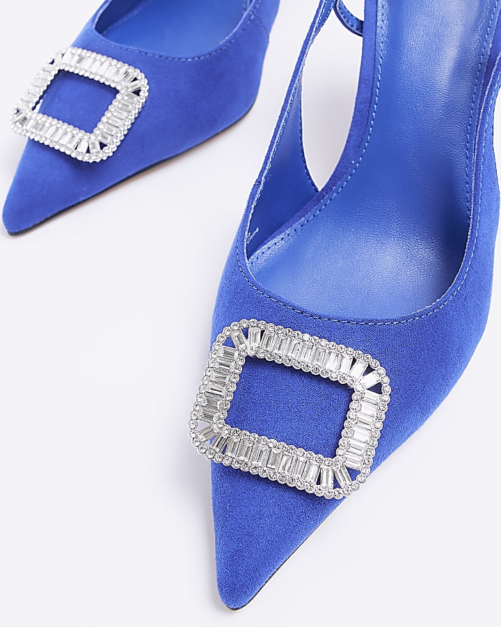 Blue Embellished Sling Court Shoes
