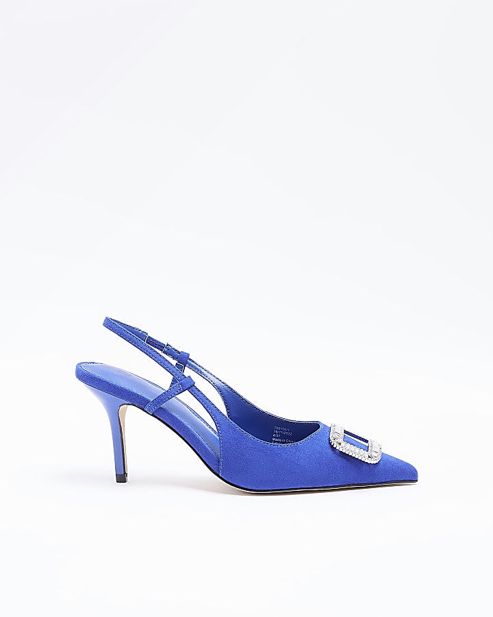 Blue Embellished Sling Court Shoes