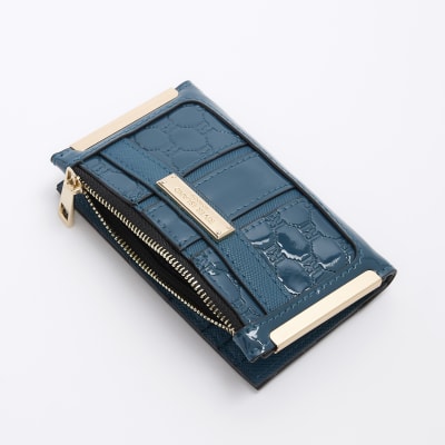 Blue embossed RI purse River Island