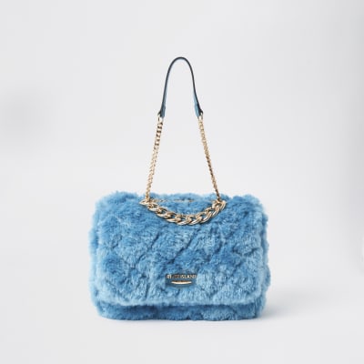 river island blue faux fur coat