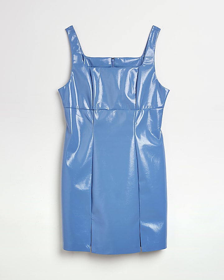 Blue faux leather bodycon mini dress