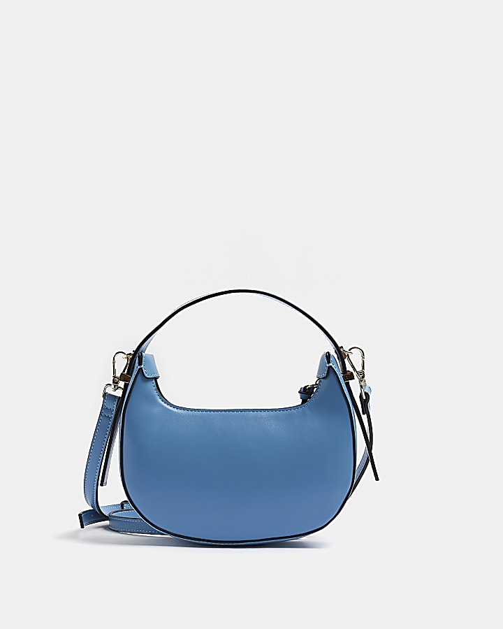 Blue faux leather scoop shoulder bag