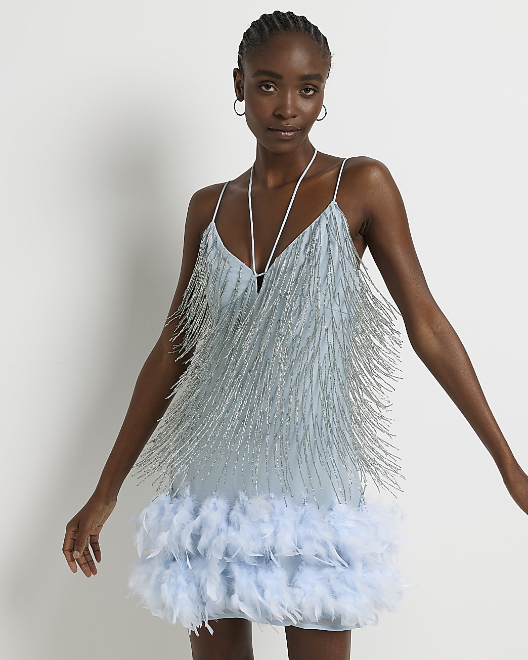 River Island Womens Blue feather slip mini dress