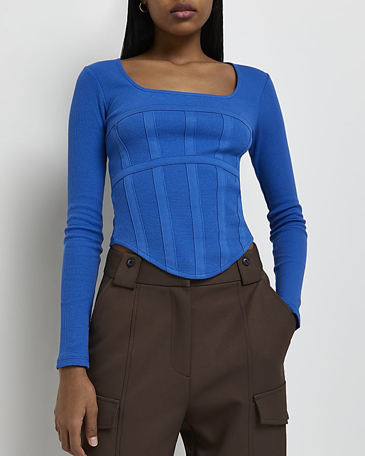 Blue fitted corset top