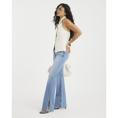 Blue Flared Split Hem Jeans