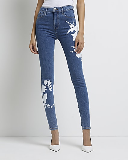 Blue floral bum sculpt skinny jeans