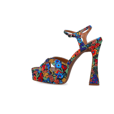 360 degree animation of product Blue Floral Cross Strap Platform Sandals frame-4