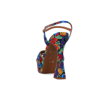 360 degree animation of product Blue Floral Cross Strap Platform Sandals frame-8