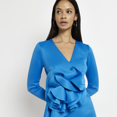 Blue floral detail bodycon mini dress