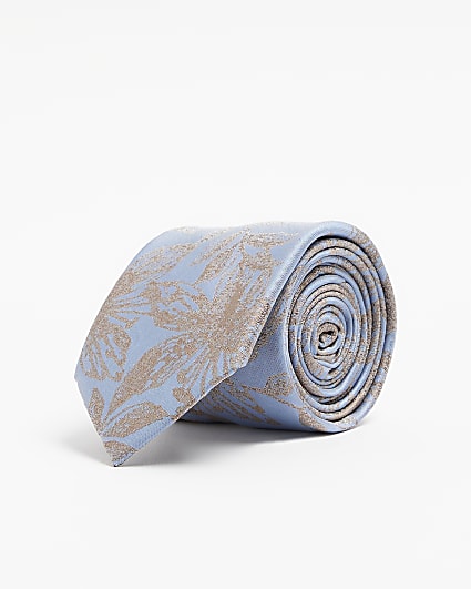 Blue floral jacquard tie