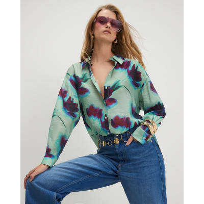 Blue Floral Long Sleeve Blouse