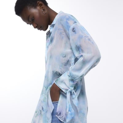 Blue floral long sleeve shirt