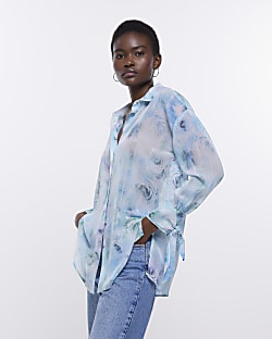Blue floral long sleeve shirt