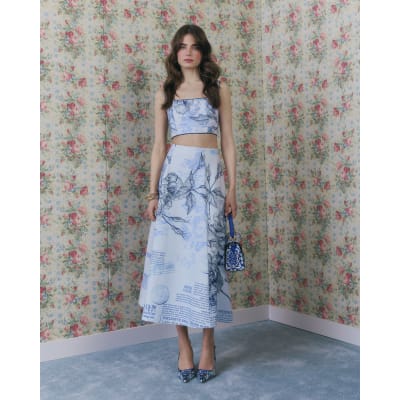 Blue Floral Print Bralette