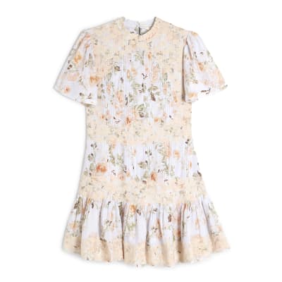 Blue Floral Print Lace Mini Dress | River Island