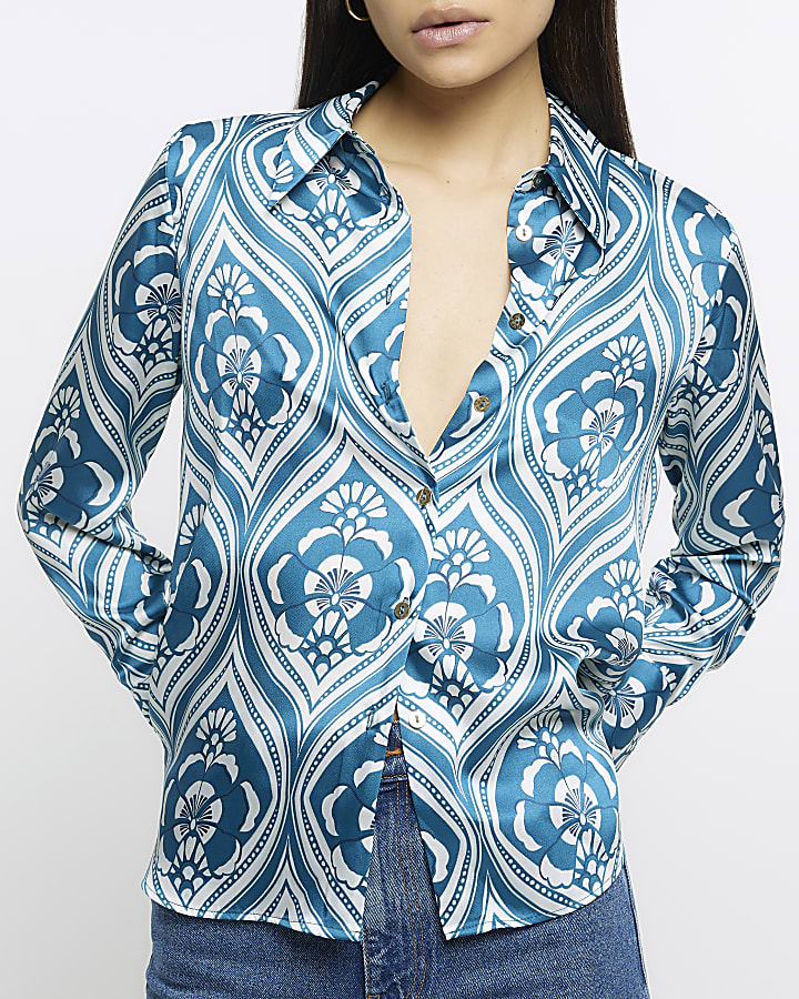 Blue floral print shirt