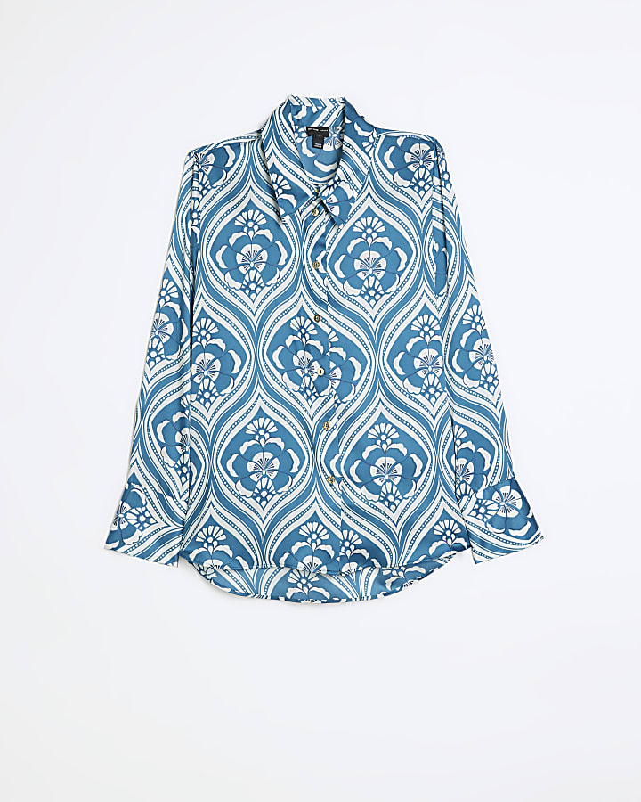 Blue floral print shirt