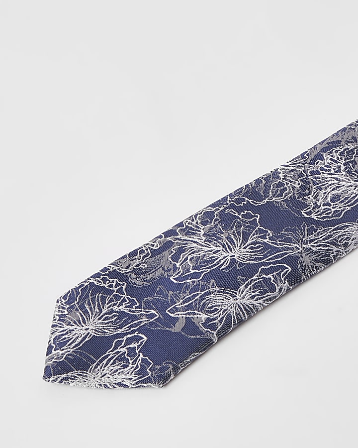 Blue floral print tie