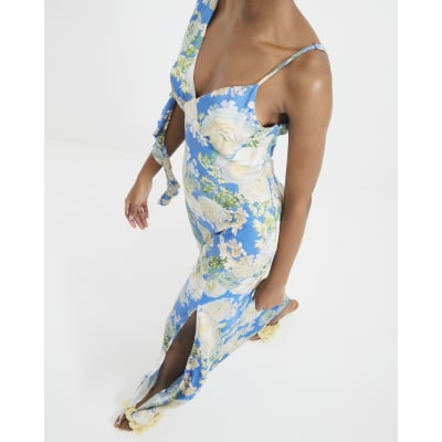 Blue Floral Ruffle Slip Maxi Dress | River Island