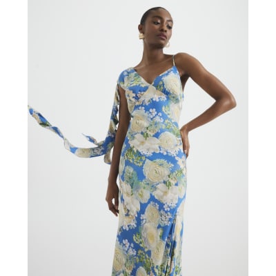 Blue Floral Ruffle Slip Maxi Dress | River Island
