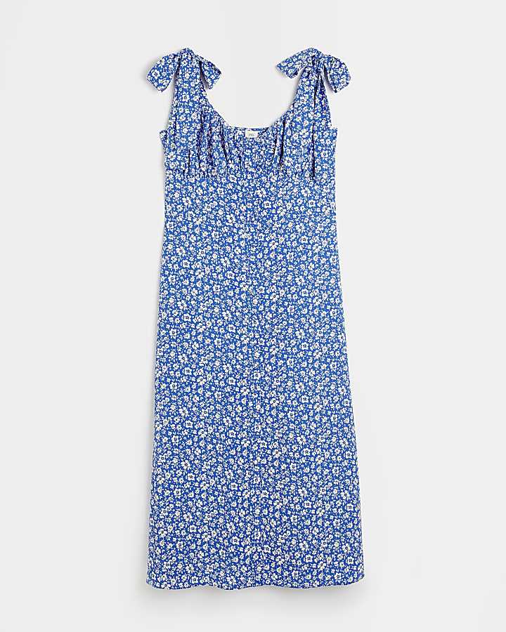 Blue floral slip midi dress