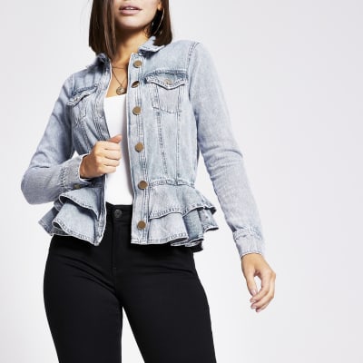 Blue frill fitted denim jacket | River 