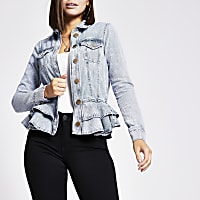 Blue frill fitted denim jacket