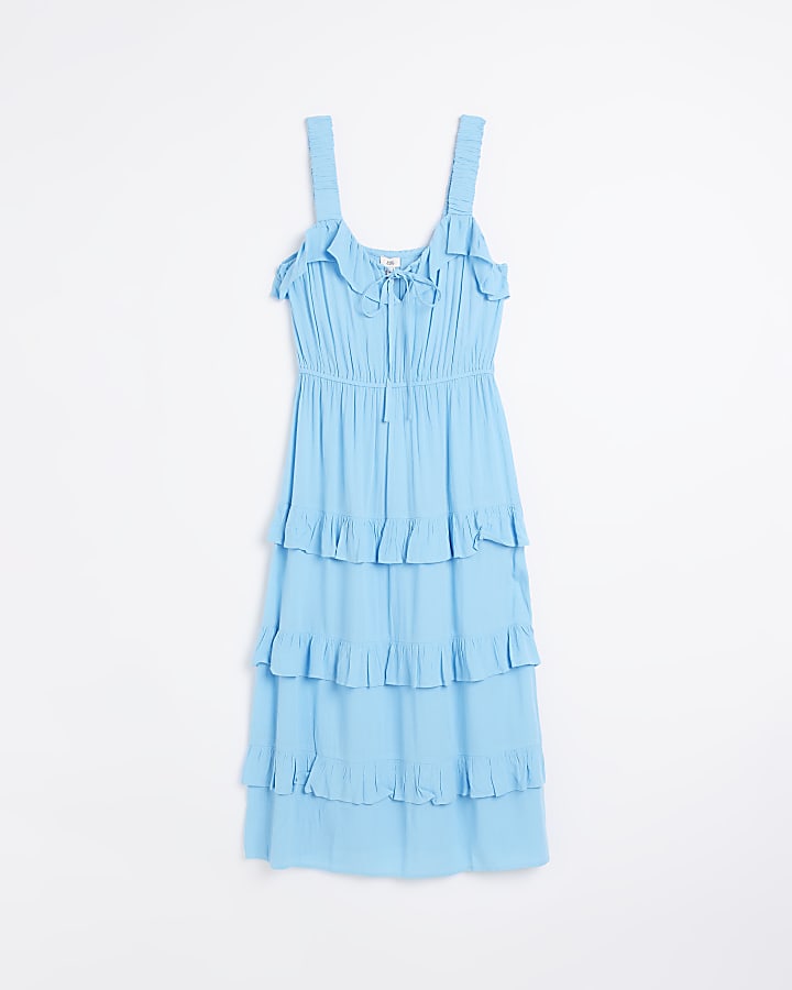 Blue Frill Layered Midi Dress