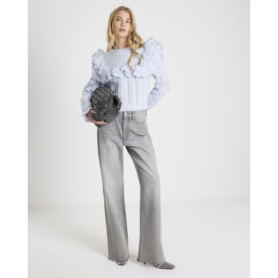 Blue Frill Shoulder Jumper