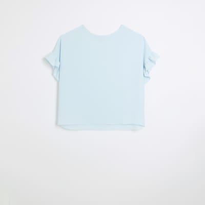 Blue frill sleeve t-shirt