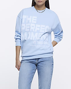Blue front graphic print sweatshirt