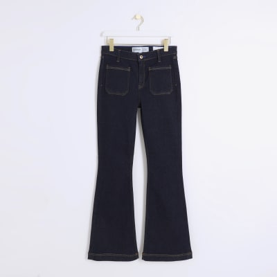 Buy River Island Blue High Rise Tummy Hold Flared Jeans from Next Poland