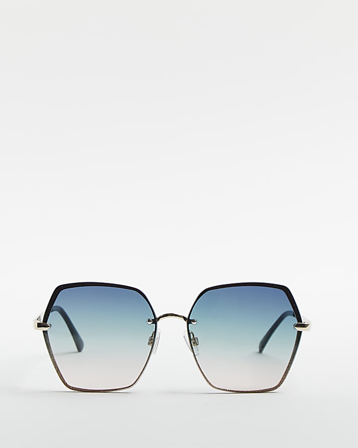 Blue glitter oversized sunglasses