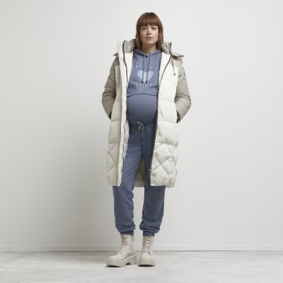 Blue graphic cropped maternity hoodie