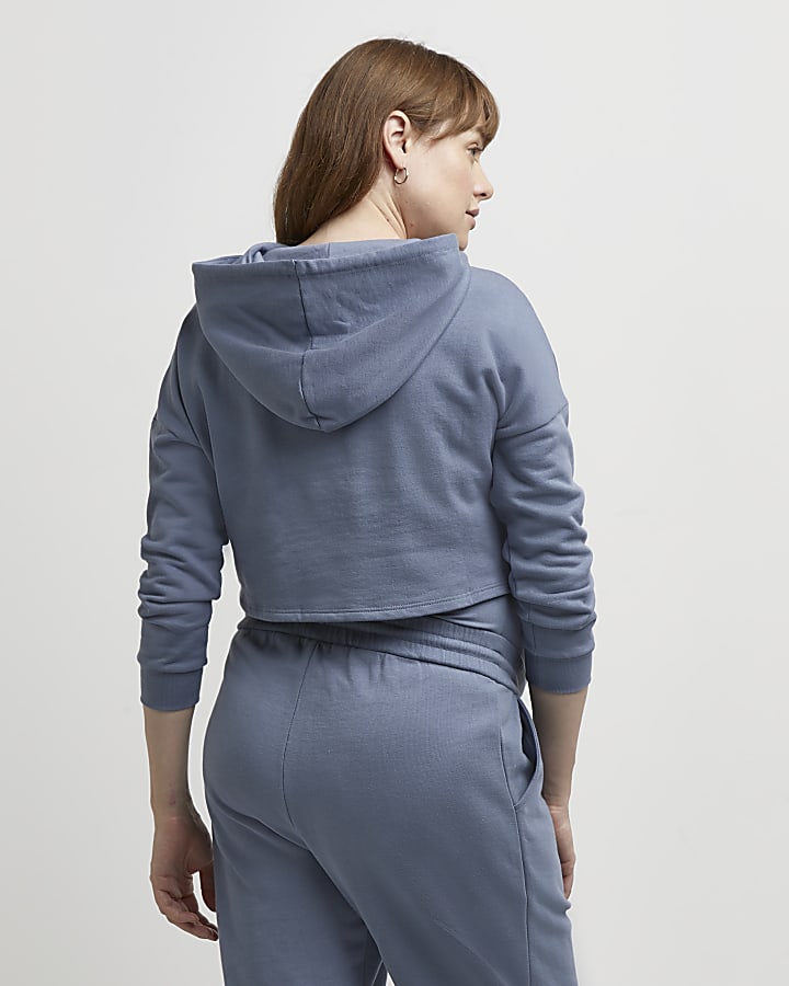 Blue graphic cropped maternity hoodie