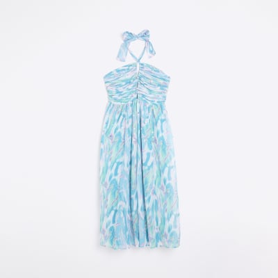 Blue halter neck maxi dress