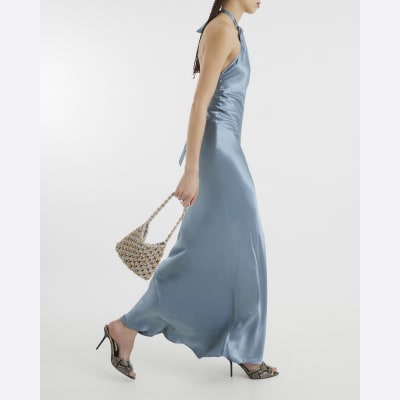 Blue Halter Neck Slip Maxi Dress | River Island