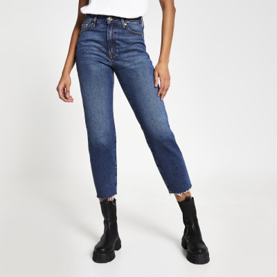 Blue high rise blair straight jeans | River Island