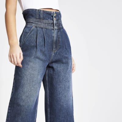 Blue high rise culotte jeans